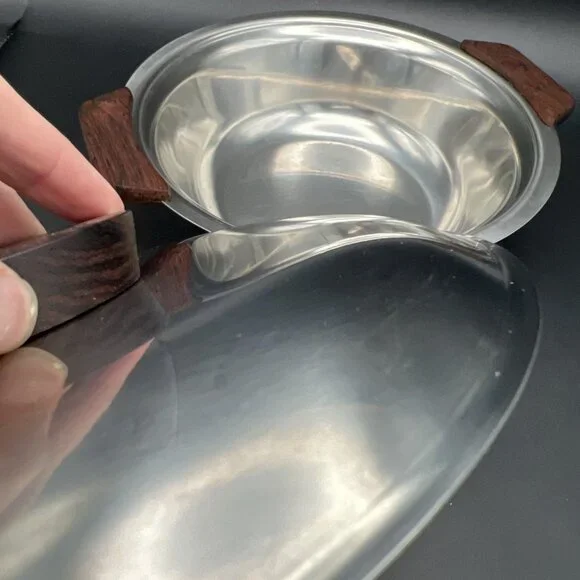 MCM 18/8 Stainless Serving Bowl with Lid Teak Handles Made In Denmark 8.5” - Picture 10 of 14